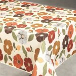 Nappe anti tache � fleurs beige 145x240 cm