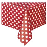 Nappe en plastique rouge � pois blanc 137 x 274 cm - synth�tique - rectangulaire - motifs pois