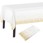 Nappe � pois blancs et dor�s nappe de table blanche et dor�e 137 x 274 cm nappe rectangulaire en plastique ...