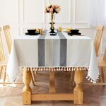 Nappe rectangulaire - anti - taches - coton lin - rayures grises - 140x140cm - lgante dcoration