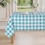 Nappe rectangulaire � carreaux tissu 150x300cm lavable anti - taches imperm�able pour aqua et blanc 300 ...