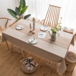 Nappe rectangulaire - vintage - 140x200 cm - coton lin - motif broderie - bord pompon Nappe rectangulaire - vintage - 140x200 cm - coton lin - motif broderie - bord pompon