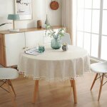 Nappe ronde 120 cm lin et coton lavable antitache avec pompons pour anniversaire mariage salle � manger ...