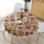 Nappe ronde de 150 cm - nappe d�corative - toile cir�e - style boh�me - coloris fleuri - coton et lin ...