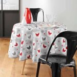 Nappe ronde - suzette - 180 cm - anti tache - infroissable - motif poule