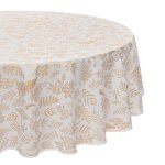 Nappe ronde anti - taches blanche imprim� feuillage dor� d 180 cm - feeric christmas