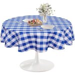 Nappe ronde � carreaux tissu 120cm rond lavable anti - taches imperm�able pour l& 39 ext�rieur bleu et ...