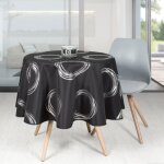 Nappe ronde polyester 160 cm tx 7 noir motif argent antitache infroissable Nappe ronde polyester 160 cm tx 7 noir motif argent antitache infroissable