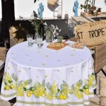 Nappe - proven�ale - 1m80 - coton enduit - plastifi�e - citron mimosa blanc