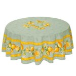 Nappe ronde - proven�ale - citron vert - 100% coton enduit - 180 cm de diam�tre - lavable en machine