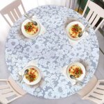 Nappe ronde en toile cir�e lavable et r�sistante aux rayures motif gris 110 - 140 cm