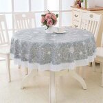 Nappe ronde en toile cir�e pvc - xvx - 180 cm - motif floral et dentelle - imperm�able - anti - t�che ...
