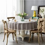 Nappe de table gris 240 cm antitache ronde impermable dentelle couleur pure imitation coton et chanvre ...