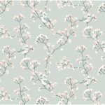 Nappe en tissu sakura vert c�ladon ronde 178 cm ? coton enduit imperm�able r�sistante & anti taches - ...