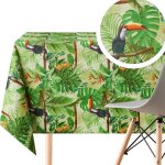 Nappe en toile cir�e - jozsi - rectangulaire 200x140 cm - vert exotique - motif jungle feuilles et toucan ...