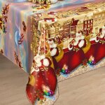 Nappe toile cire de nol - hansel rouge 140 x 200 cm ? nappe festive dcoration nol ? impermable ovale ...