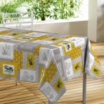 Nappe toile cire rectangulaire - 140 x 300 cm - olives et motifs graphiques - gris