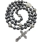 Nazareth store collier chapelet h�matite perles noires avec perles m�tal m�daille miraculeuse & croix ...