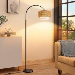 Nettlife lampadaire boh�me en rotin lampe arqu�e pour salon�: led e27 9�w hauteur r�glable de 165 � 180�cm ...