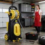 Nettoyeur haute pression electrique portable avec roues larges et reservoir de detergent integre pour ...