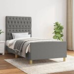 Neufcadre de lit - 1 personne - tissu - gris fonc� - 90x190 cm - lattes de contreplaqu� / pieds robustes ...