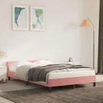 Neufcadre de lit - 2 personnes - velours - rose - 120x190 cm - lattes de contreplaqu� / pieds robustes ...