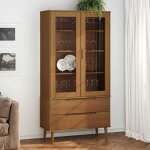 New 2026 armoire � vitrine molde 1 pc biblioth�que salon marron 90x35x175 cm bois de pin massif l1002 ...