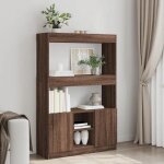 New 2026 biblioth�que 1 pc buffet haut de livres pour salon ch�ne marron 92x33x140 cm bois ding�nierie ...