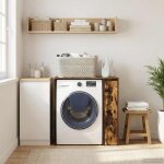 (new 2026)cabinet pour machine � laver - jilles - colonne salle de bain buanderie ch�ne fum� 87x60x89 ...