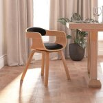 New 2026 chaise � manger( 1 pc) - si�ge de cuisine / bureau - noir bois courb� et similicuir 49x51x70 ...
