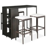 New 2026 ensemble bistrot / bar - lot de 5 - 4 chaises et 1 table - coussins r�sine tress�e marron 120x60x110 ...