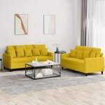 New 2026 ensemble de canap�s lot de 2 - sofa set - 4 - 6 personnes - avec coussins jaune velours 138x77x80 ...