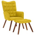 New 2026 fauteuil relax avec tabouret - 1 personne - poids maximal: 110 kg - en velours jaune 61. 5x69x95. ...