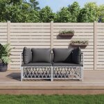 New 2026 salon de jardin lot de 2 meuble pour 1 personne avec coussins blanc acier 72x72x66 cm s1682