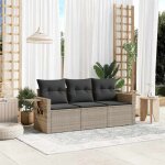 New 2026 salon de jardin lot de 3 meuble pour 2 personnes avec coussins gris clair r�sine tress�e 55x62x69 ...