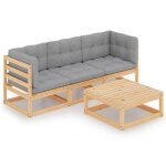 New 2026 salon de jardin lot de 4 meuble pour 3 personnes avec coussins bois de pin massif 70x70x67 cm ...