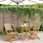 New 2026 set de table bistro - lot de 3 - pour balcon terrasse - beige r�sine tress�e et bois massif ...