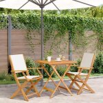 New 2026 set de table bistro - lot de 3 - pour balcon terrasse - blanc cr�me tissu et bois massif 70x70x75 ...