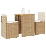New 2026 set de table bistro - lot de 3 - pour balcon terrasse - avec coussins beige r�sine tress�e 55x52x76 ...