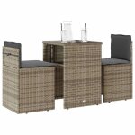 New 2026 set de table bistro - lot de 3 - pour balcon terrasse - avec coussins gris r�sine tress�e 55x52x76 ...