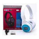 New modele casque sans fil lecteur mp3 int�gr� - 4 en 1 - blanc et bleu