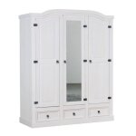 New mexico armoire 3 portes avec une porte miroir 2 portes lambrissées et 3 tiroirs en blanc ciré. New mexico armoire 3 portes avec une porte miroir 2 portes lambrissées et 3 tiroirs en blanc ciré.