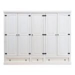 New mexico armoire 5 tiroirs avec 3 tiroirs largeur 244 cm hauteur 195 cm blanc / cire.