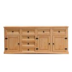 New mexico buffet avec 7 tiroirs et 3 portes largeur 200 cm hauteur 84 cm d�lav� / cir�.