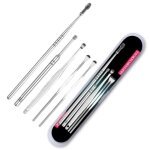 Kit de nettoyage doreilles - anz - acier inoxydable - 5 pices - coton - tige - curette