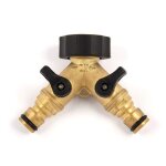 Raccord robinet double fishtec laiton & aluminium ? 2 sorties avec vannes (filetage 20 / 27)