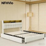Nfhvlo lit capitonn� 160 x 200 cm avec rangement (4 tiroirs) lit double avec �clairage led (matelas non ...