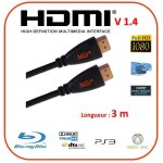 Ngi - cable hdmi 3m 1. 4 rond noir - 3d high speed ethernet full hd 1080p