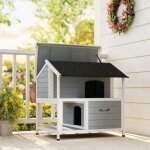 Niche chat ext�rieur imperm�able toit � charni�res bois �pic�a 80x93x95 cm gris - abri protection