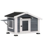 Niche pour chien ext�rieur - pawhut - plancher amovible auvent de porte et toit imperm�able - bois - ...